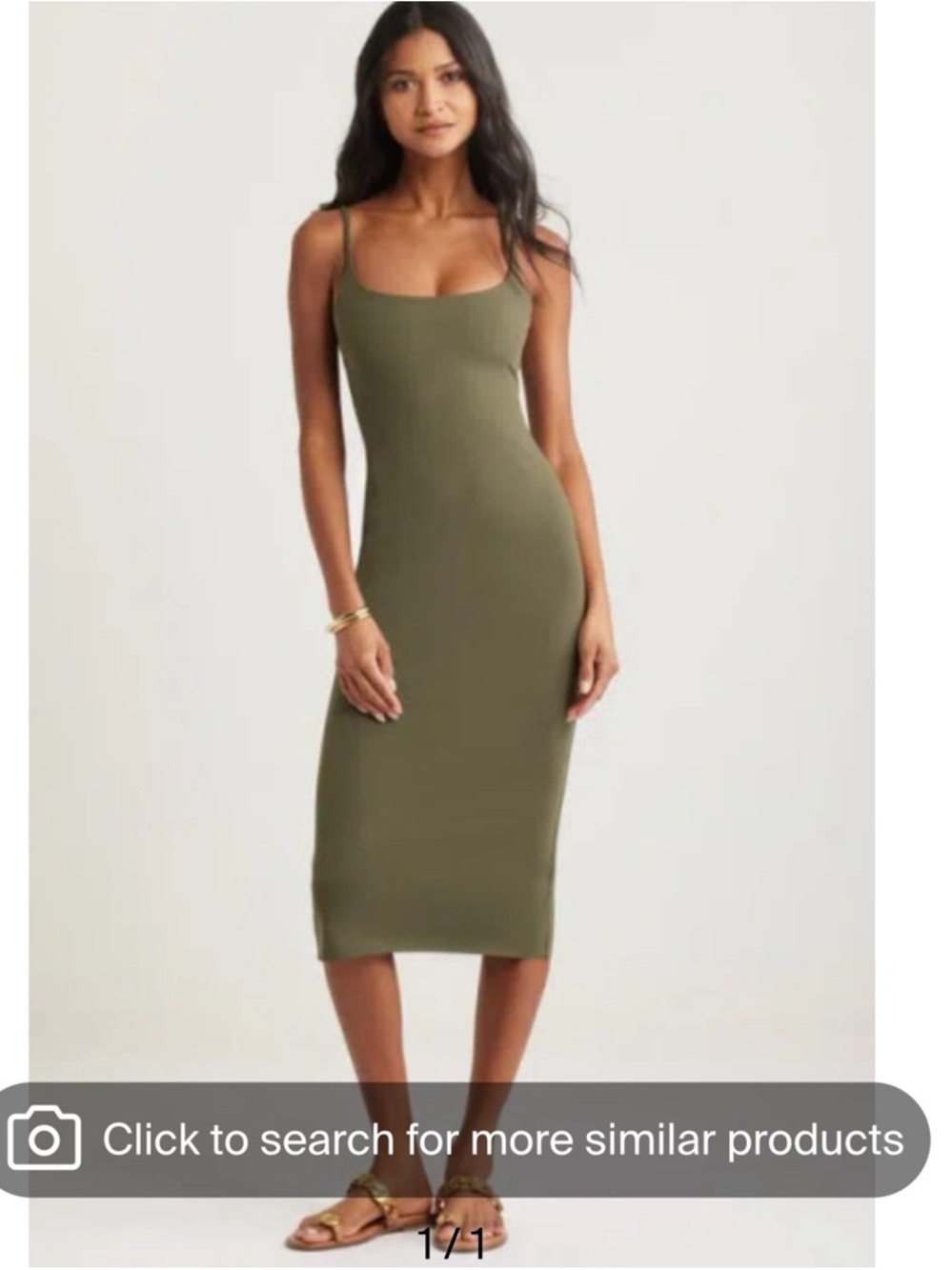 Olive Slim Fit Midi Dress with Thin Straps